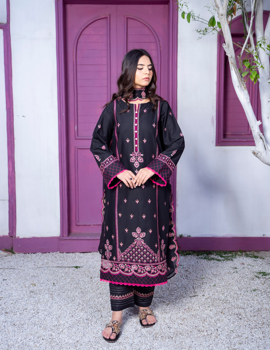 Black 3pc Embroidery Dress