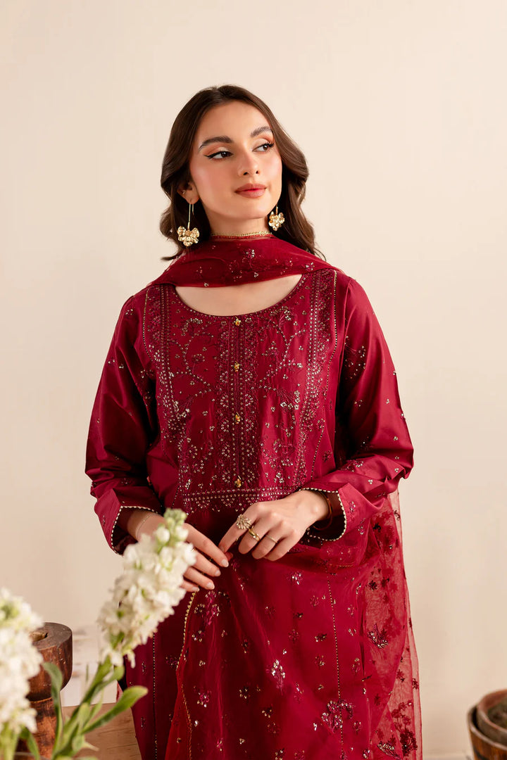 Maroon Sitara 3Pc - Embroidered Lawn Dress