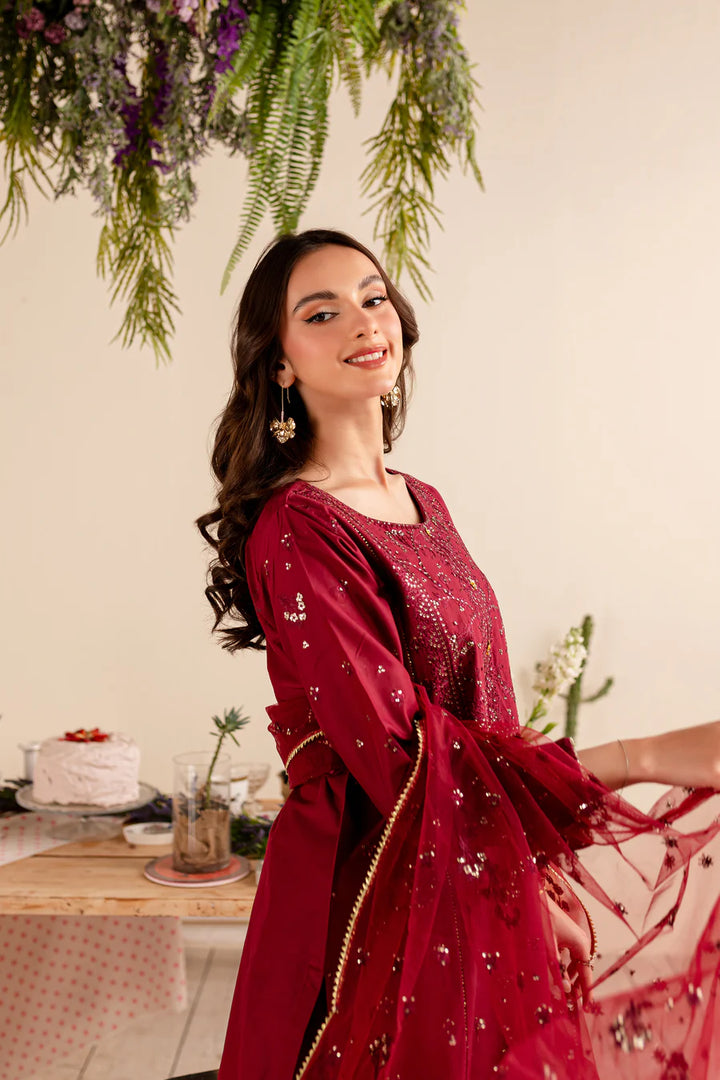 Maroon Sitara 3Pc - Embroidered Lawn Dress