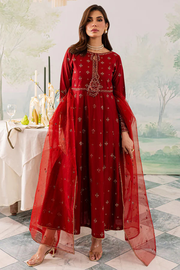 Best Selling  Red Gull3Pc Embroidered  Lawn Dress