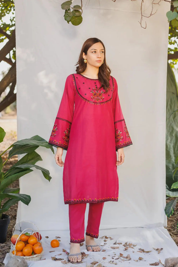 cherry- Luxury Embroidered 2PC Lawn Dress