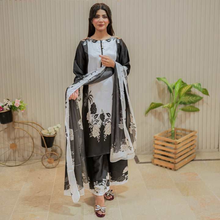 Monochrome Whisper Printed Dress