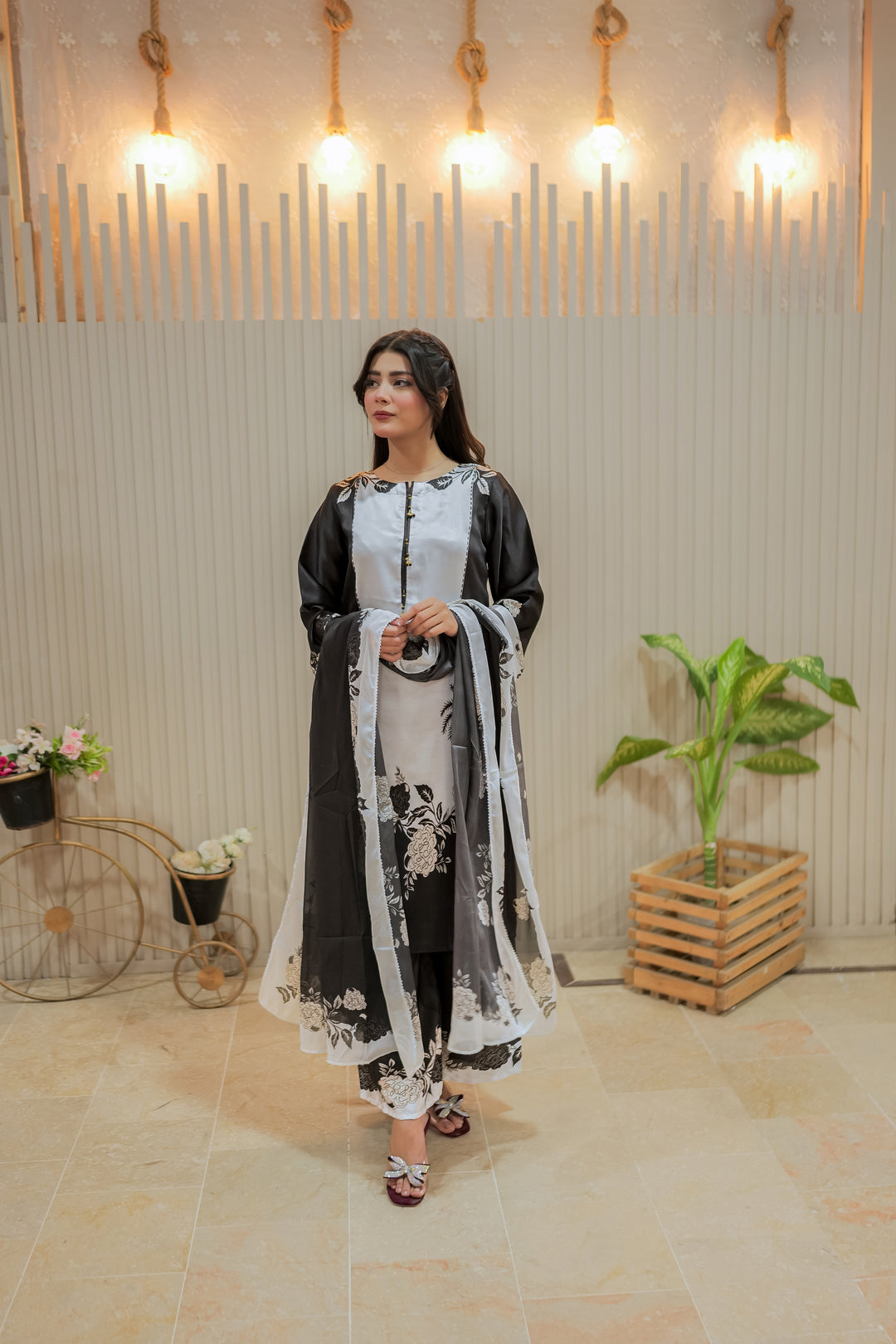 Monochrome Whisper Printed Dress