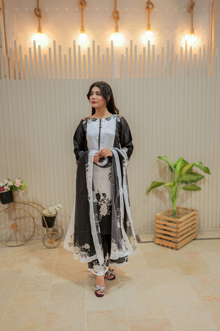 Monochrome Whisper Printed Dress