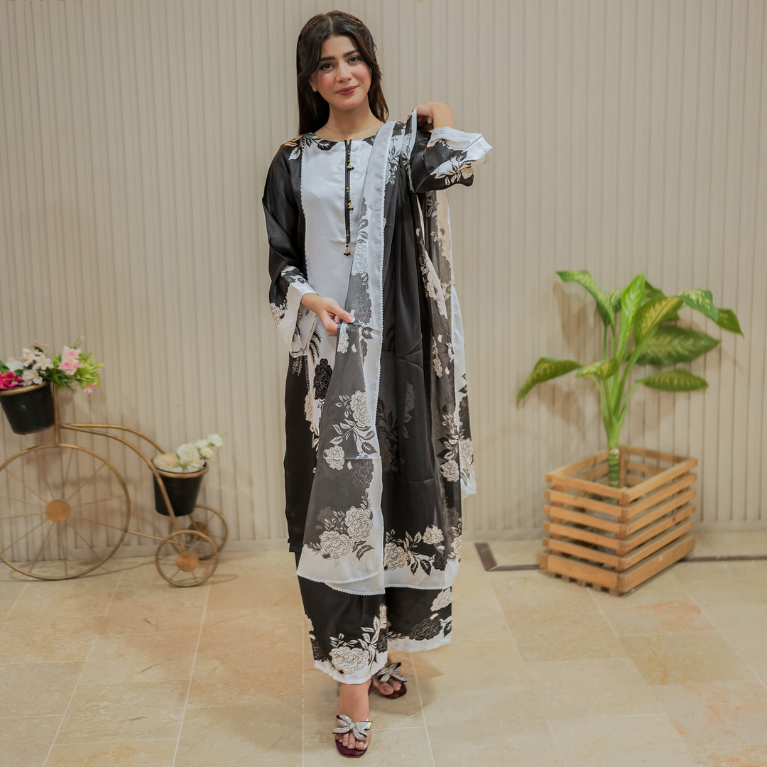 Monochrome Whisper Printed Dress