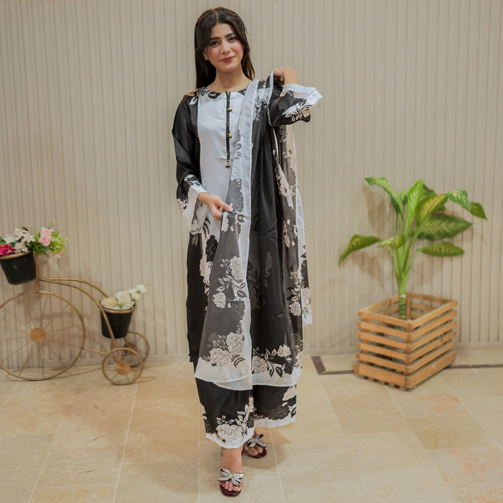 Monochrome Whisper Printed Dress