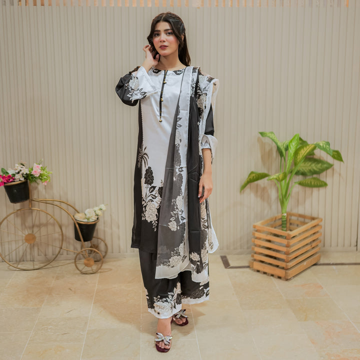 Monochrome Whisper Printed Dress