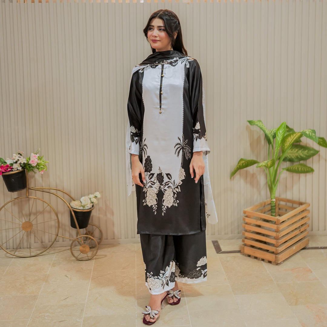 Monochrome Whisper Printed Dress