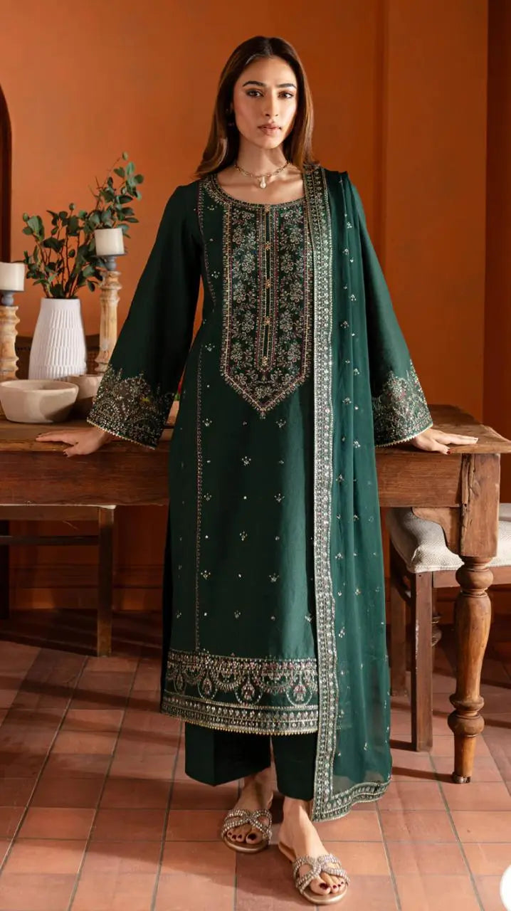 Jensun 3Pc- Embroidered Karandi Dress